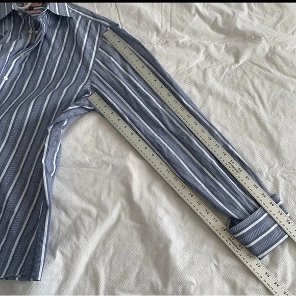Jermyn Street Thomas Pink London Men's Dress Shirt Blue Striped French Cuff 16.5 - Picture 10 of 12